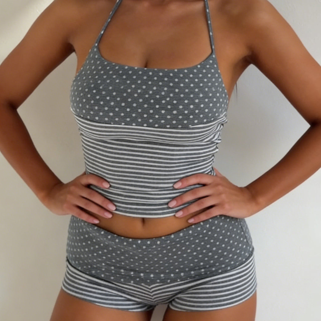 Damska bikini-set med randig topp och korta byxor Mirla-Eva Jonsson