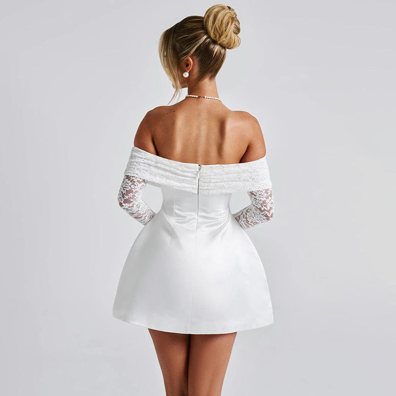 Damska cocktailklänning med elegant spetstillägg och off-shoulder silhuett Mirla-Eva Jonsson