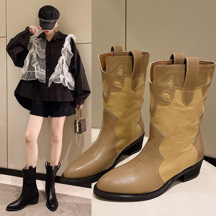Damska cowboystövlar med modernt broderimotiv Mirla-Eva Jonsson