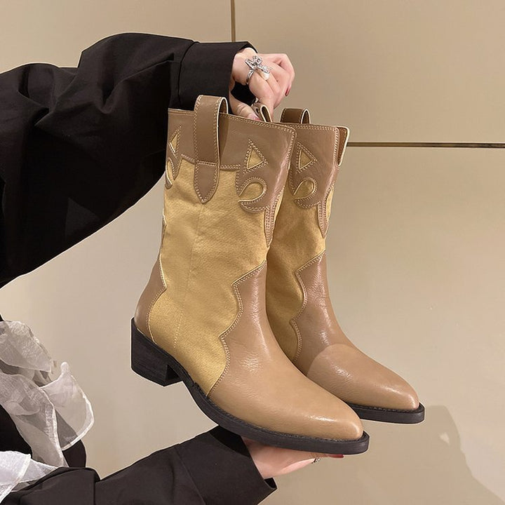 Damska cowboystövlar med modernt broderimotiv Mirla-Eva Jonsson