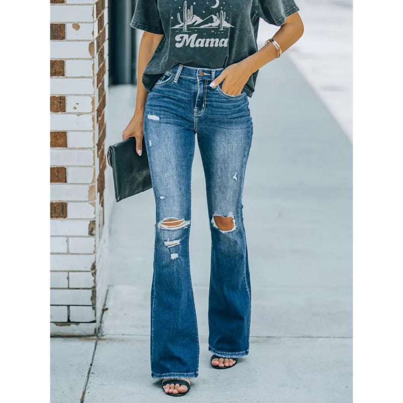 Damska flare jeans i vintage-stil med avslappnad destroyed-effekt Mirla-Eva Jonsson