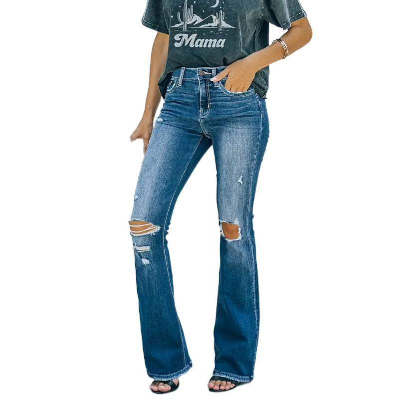 Damska flare jeans i vintage-stil med avslappnad destroyed-effekt Mirla-Eva Jonsson