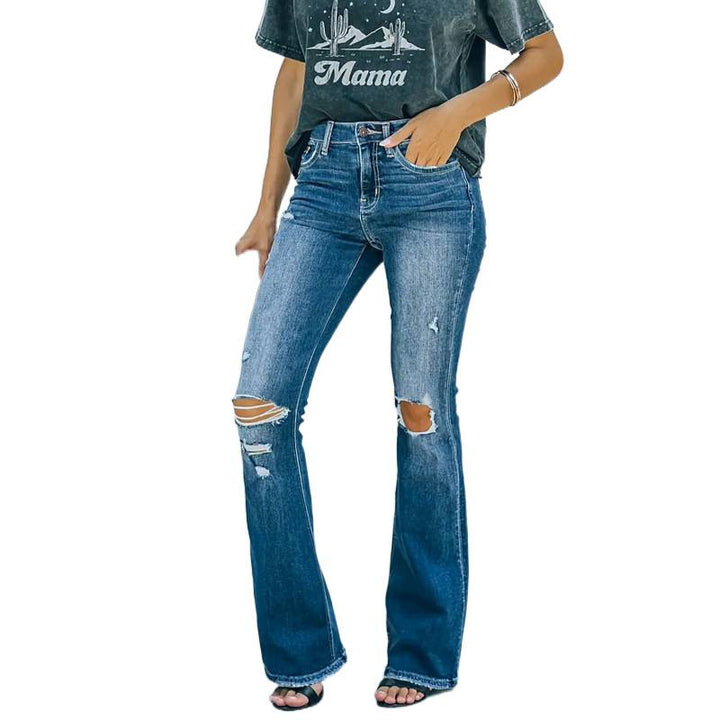 Damska flare jeans i vintage-stil med avslappnad destroyed-effekt Mirla-Eva Jonsson