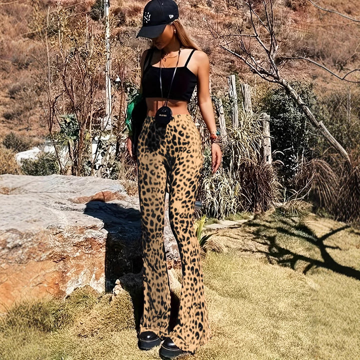 Damska flared leggings med trendigt leopardmönster Eva Jonsson-Eva Jonsson