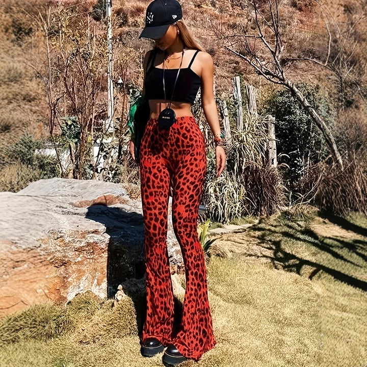 Damska flared leggings med trendigt leopardmönster Eva Jonsson-Eva Jonsson