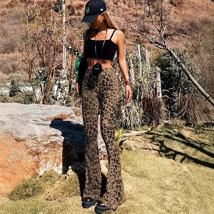 Damska flared leggings med trendigt leopardmönster Eva Jonsson-Eva Jonsson