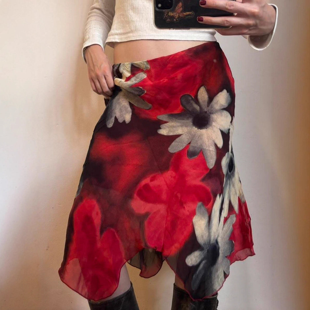 Damska fritidsbyxor med blommönster och elastisk midjeresår Mirla-Eva Jonsson
