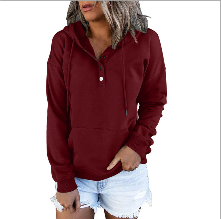Damska hooded sweatshirt med knapplist och avslappnad passform Mirla-Eva Jonsson