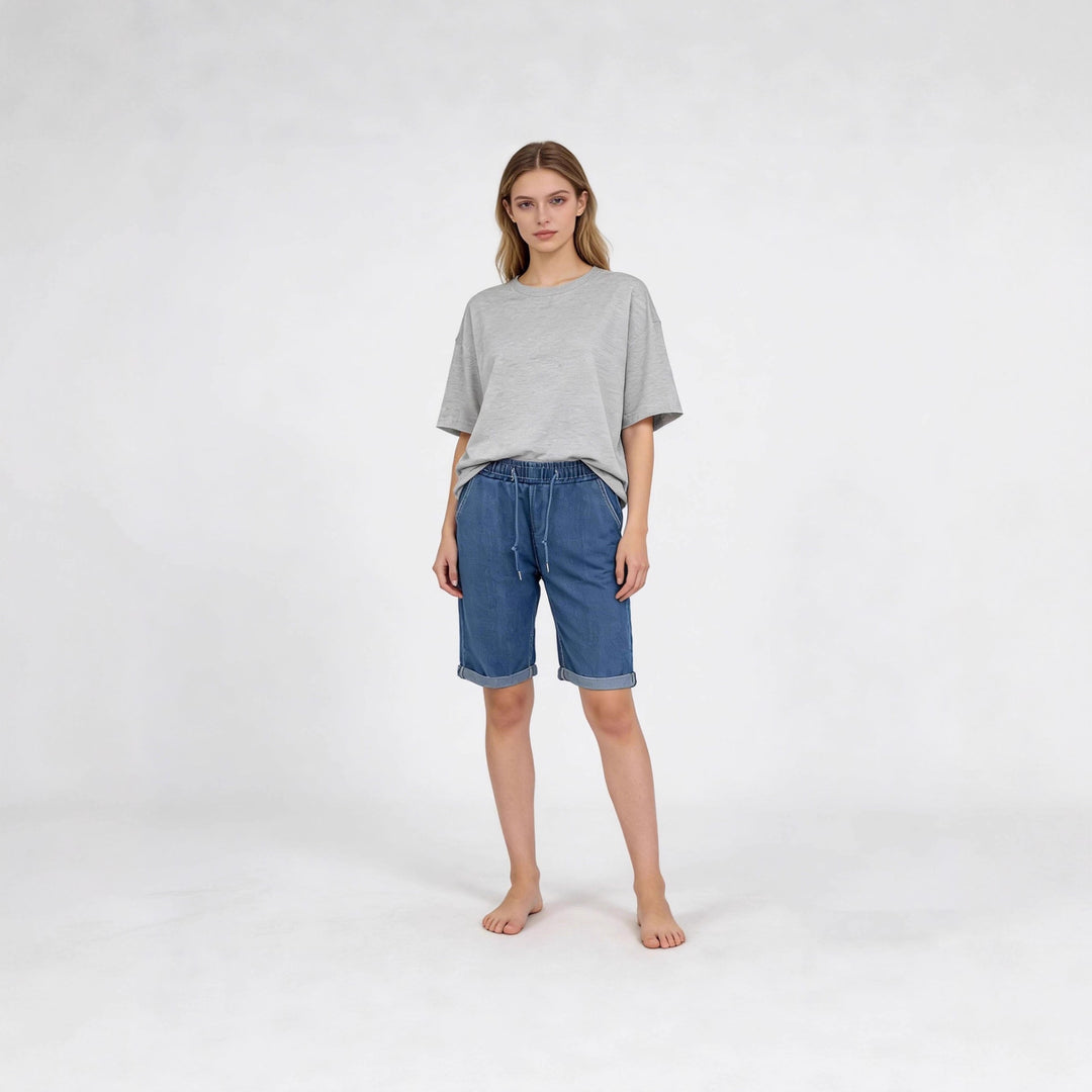 Damska jeansshorts med elastisk midja och praktiska fickor Mirla-Eva Jonsson