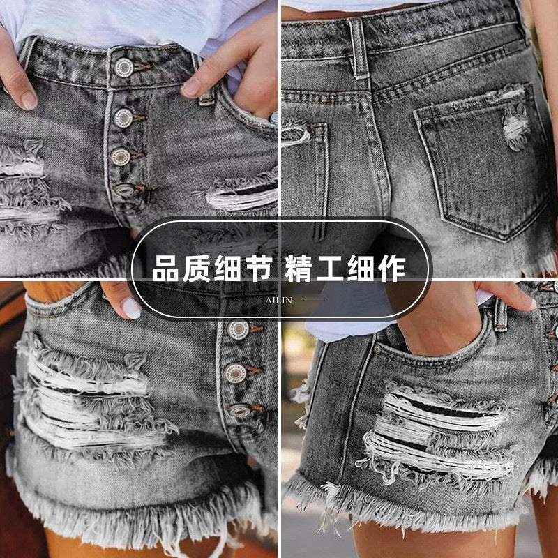Damska jeansshorts med fransar och förstörda effekter Mirla-Eva Jonsson