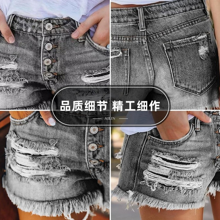Damska jeansshorts med fransar och förstörda effekter Mirla-Eva Jonsson