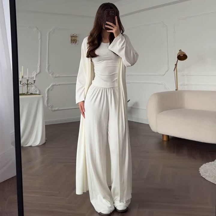 Damska loungewear-kombinering av långärmad topp och vida palazzo-byxor Mirla-Eva Jonsson