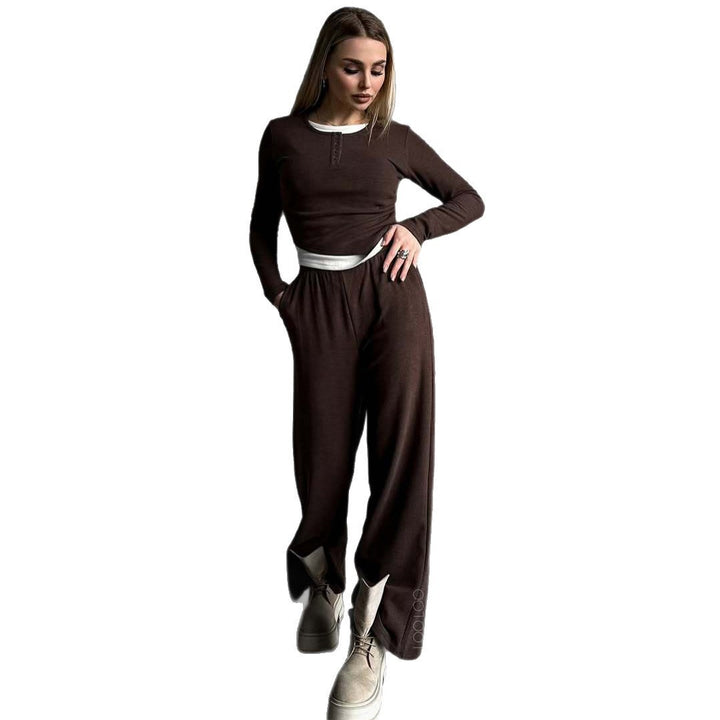 Damska loungewear-set med elegant Henley-överdel och löst snitt Mirla-Eva Jonsson