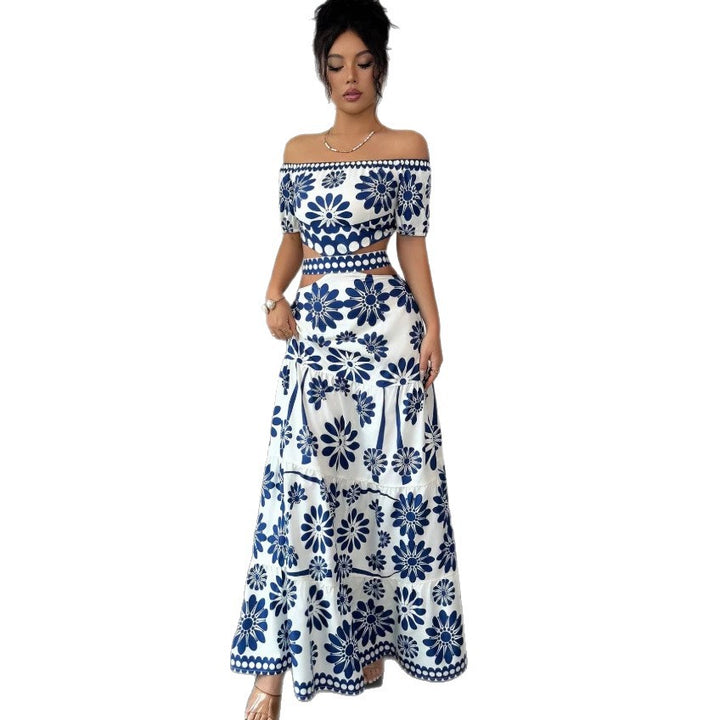 Damska maxiklänning med blommönster och trendig off-shoulder-cutout Mirla-Eva Jonsson