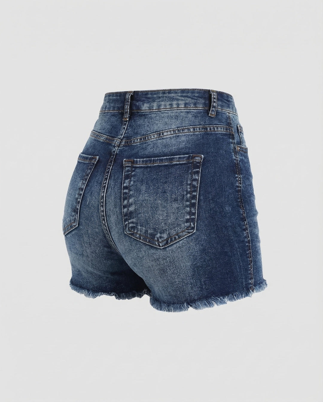 Damska midjeformande jeansshorts fransad nederkant-Eva Jonsson