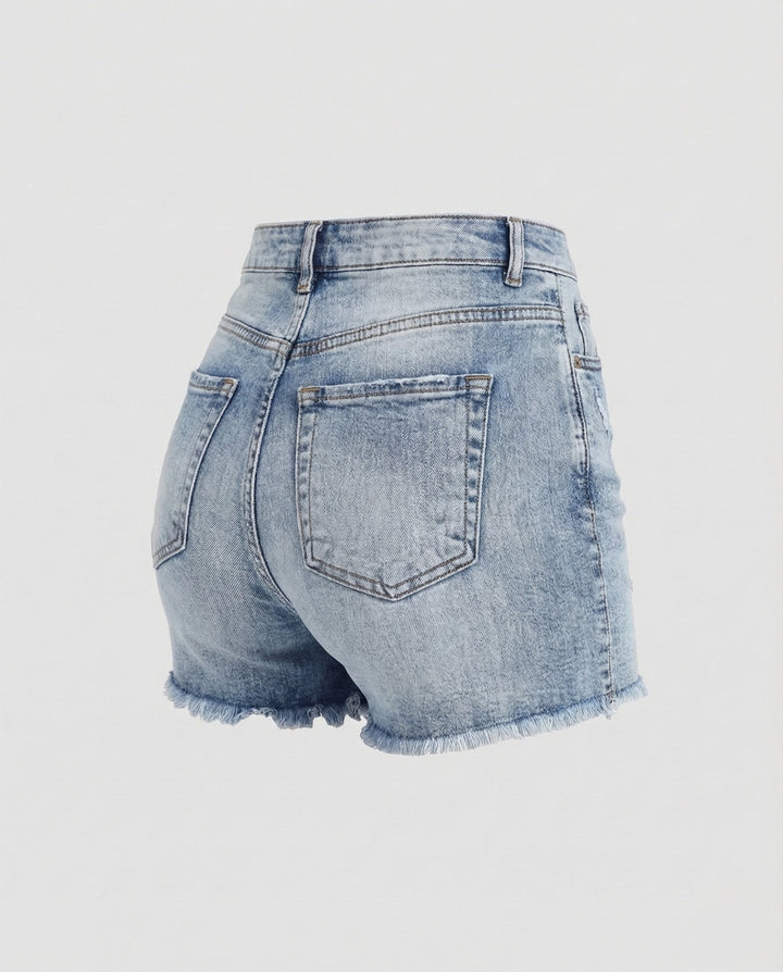 Damska midjeformande jeansshorts fransad nederkant-Eva Jonsson