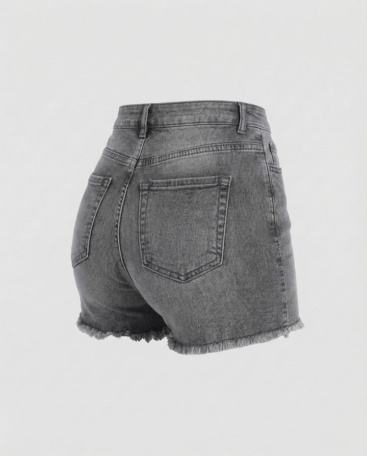 Damska midjeformande jeansshorts fransad nederkant-Eva Jonsson