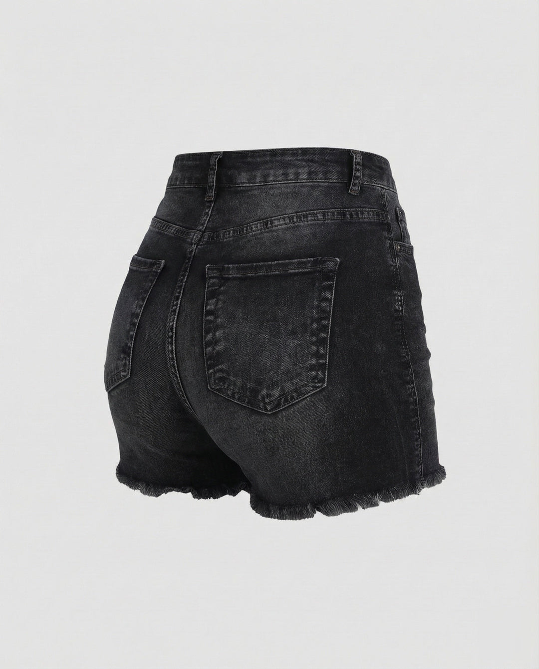 Damska midjeformande jeansshorts fransad nederkant-Eva Jonsson