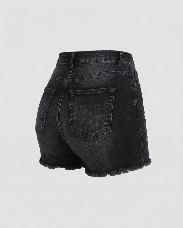 Damska midjeformande jeansshorts fransad nederkant-Eva Jonsson