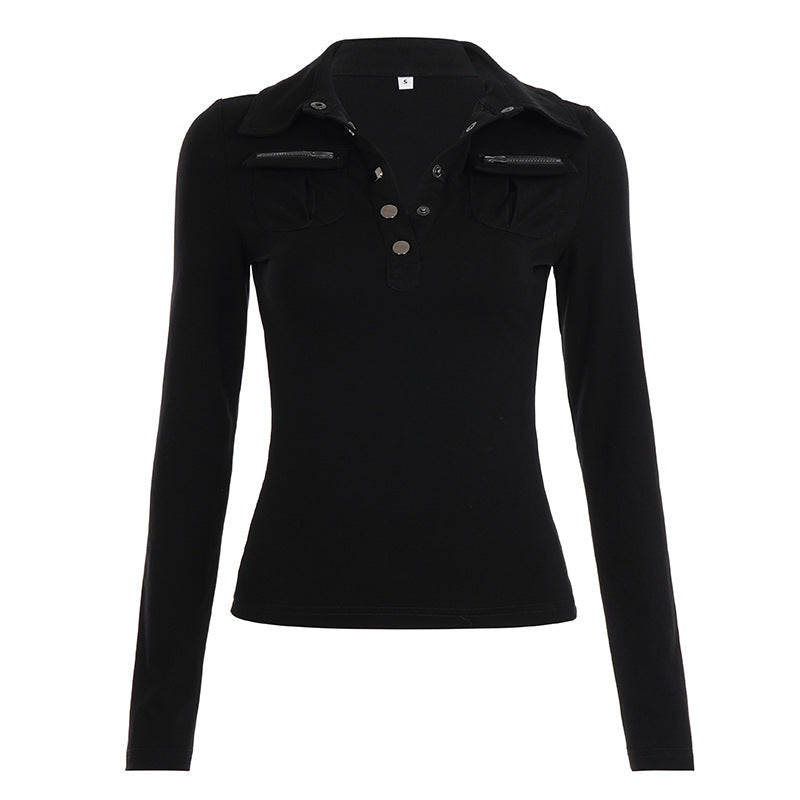 Damska polo shirt med stiliga fickor och eleganta tryckknappar Mirla-Eva Jonsson