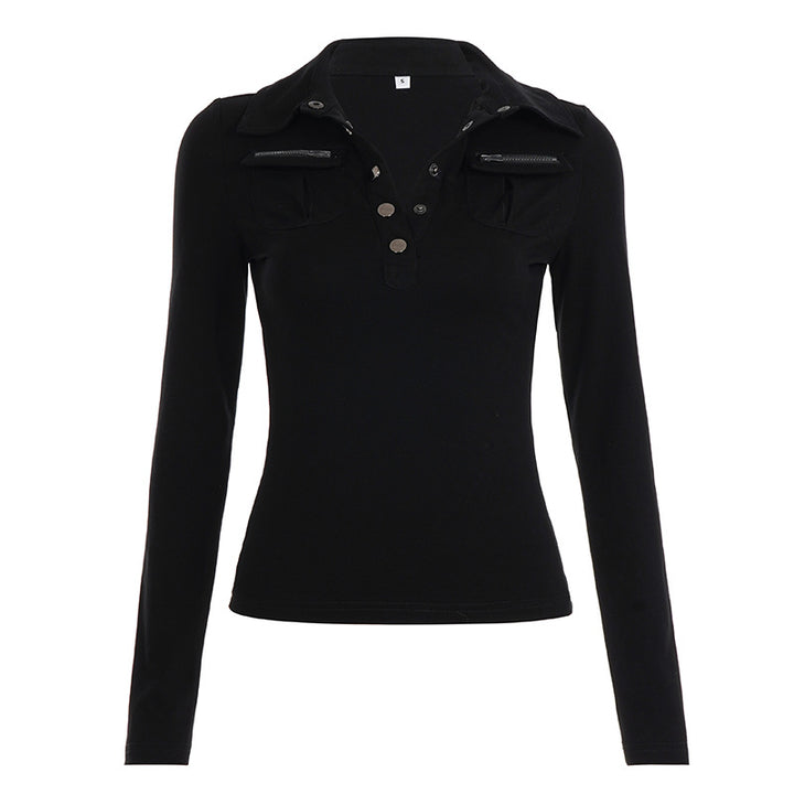 Damska polo shirt med stiliga fickor och eleganta tryckknappar Mirla-Eva Jonsson