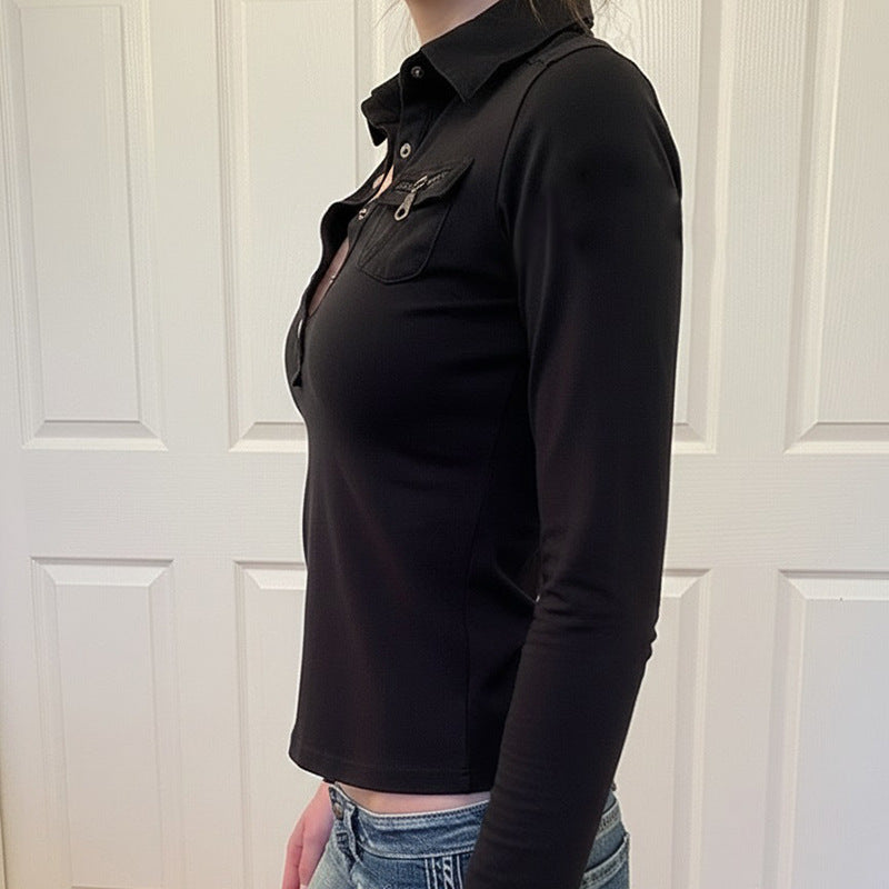Damska polo shirt med stiliga fickor och eleganta tryckknappar Mirla-Eva Jonsson