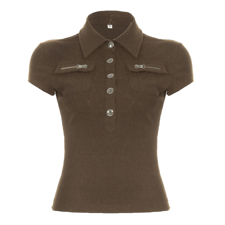 Damska polo shirt med stiliga fickor och eleganta tryckknappar Mirla-Eva Jonsson
