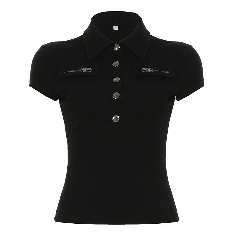 Damska polo shirt med stiliga fickor och eleganta tryckknappar Mirla-Eva Jonsson