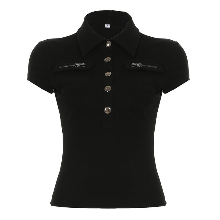 Damska polo shirt med stiliga fickor och eleganta tryckknappar Mirla-Eva Jonsson