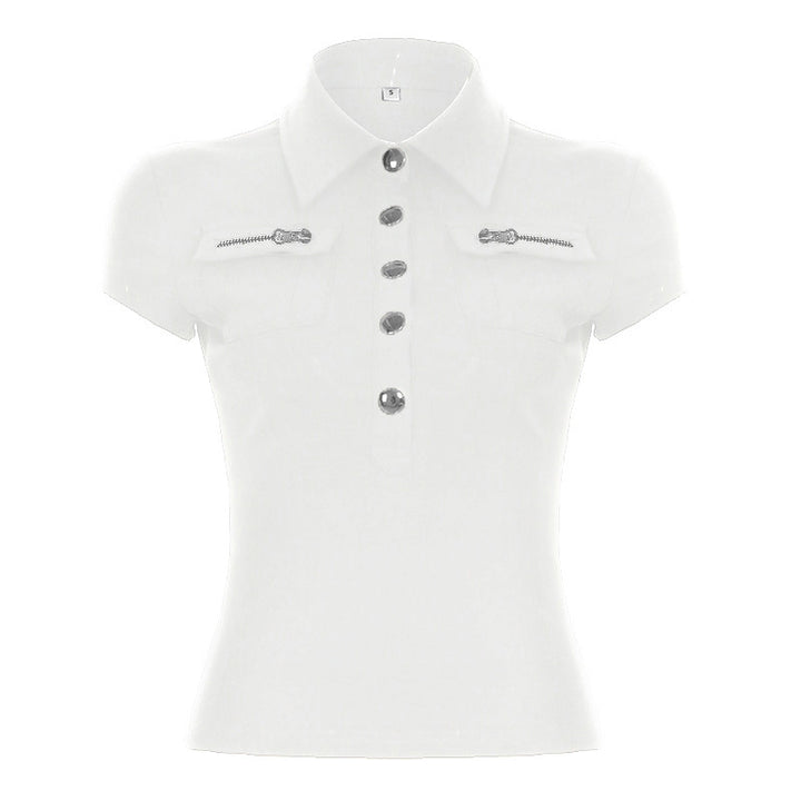 Damska polo shirt med stiliga fickor och eleganta tryckknappar Mirla-Eva Jonsson