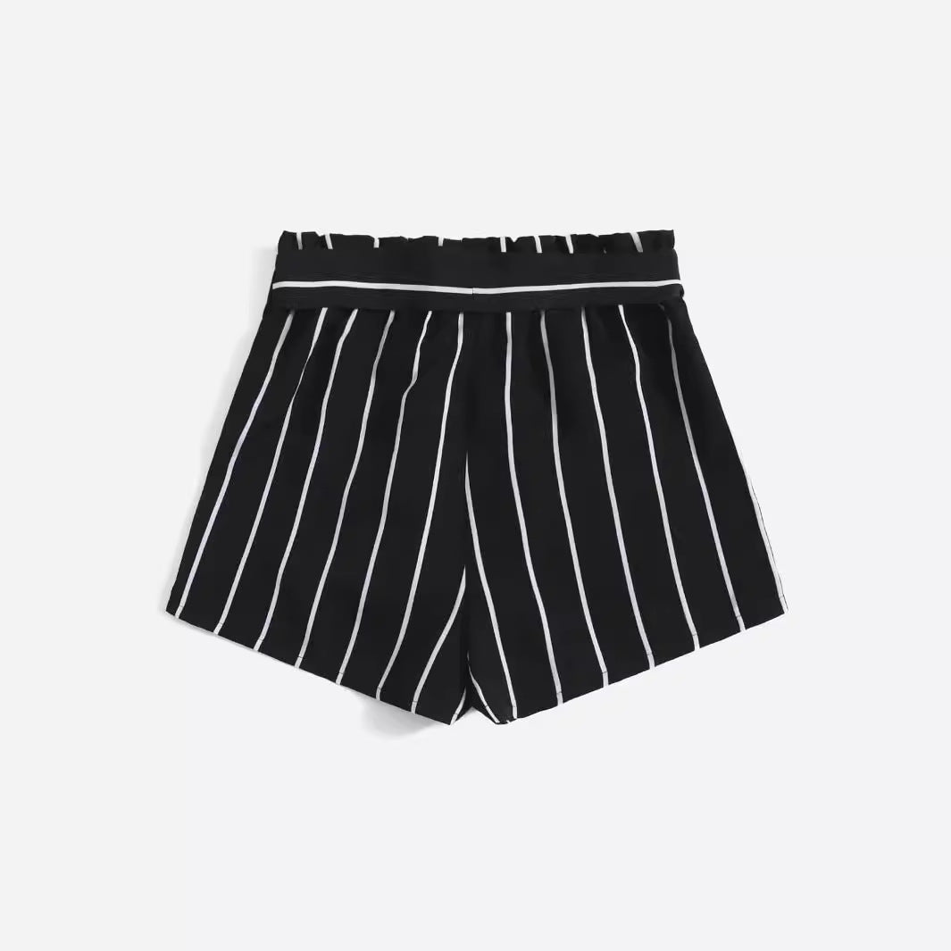 Damska randiga fritids-shorts med elastisk midja och knytbälte Mirla-Eva Jonsson