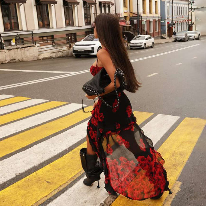 Damska strapless sommarklänning med chiffon volanger Mirla-Eva Jonsson
