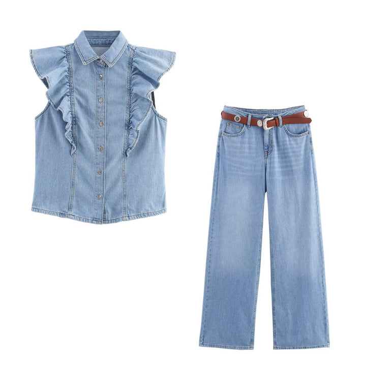 Damska vida jeans med elegant bälteapplikation Mirla-Eva Jonsson