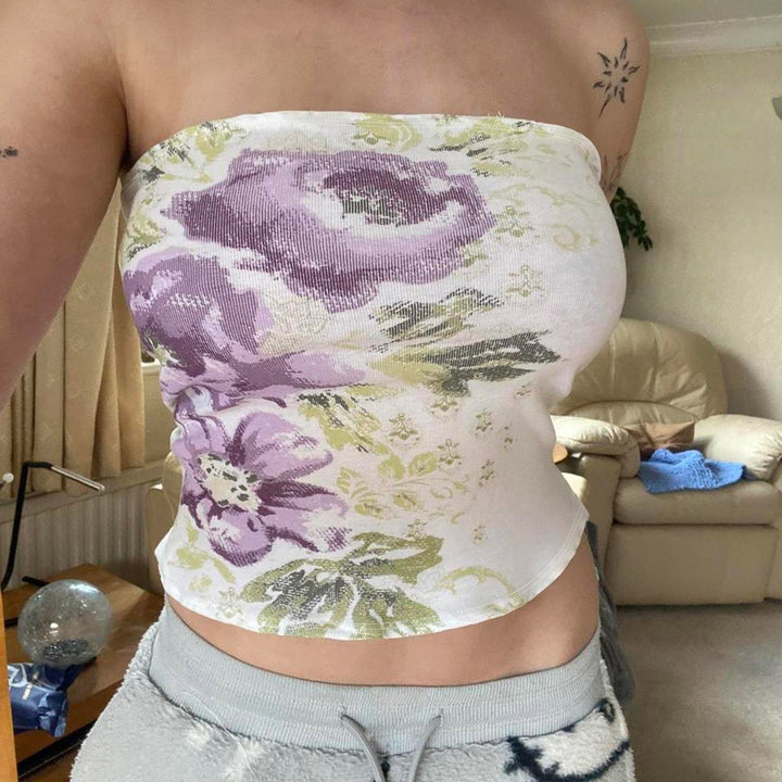 Damske bandeau-top med blommigt mönster och elastisk midja Mirla-Eva Jonsson