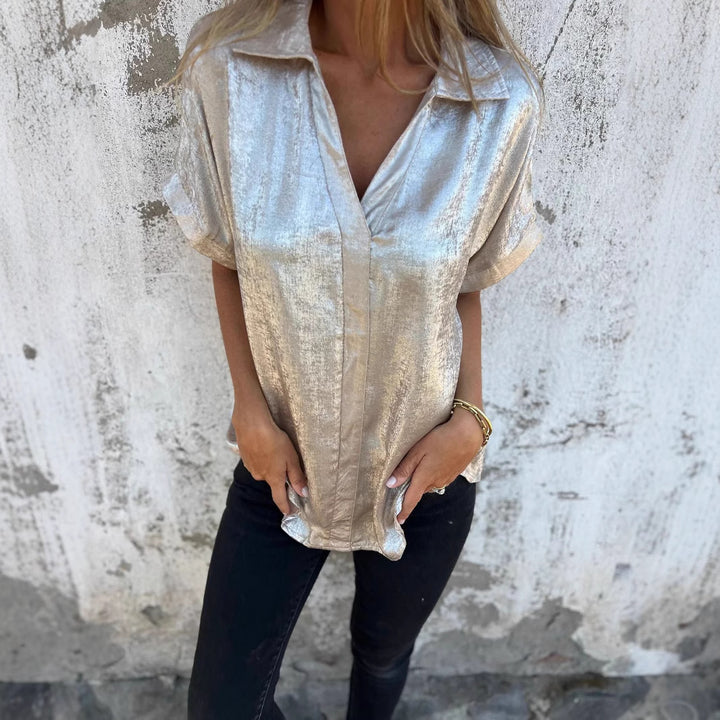 Damskjorta i glänsande satinlook med korta ärmar Eva Jonsson-Eva Jonsson