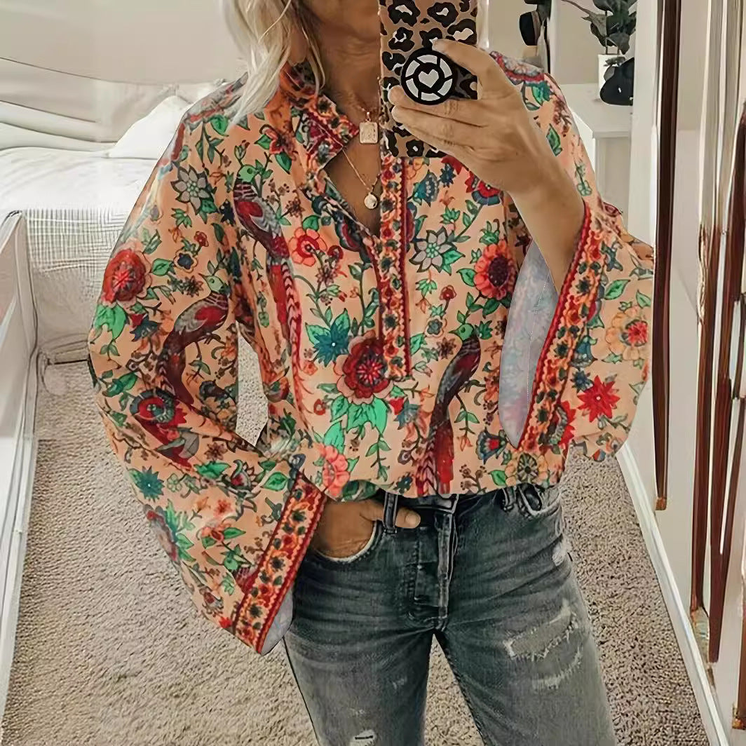 Damskjorta med Blommönster och Vida Ärmar Mirla-Eva Jonsson
