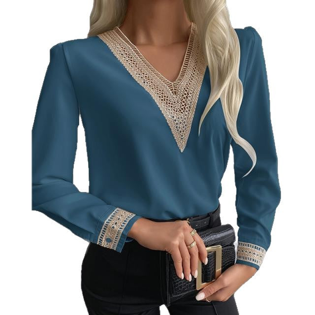 Damskjorta med fascinerande virkade krage och eleganta detaljer Mirla-Eva Jonsson