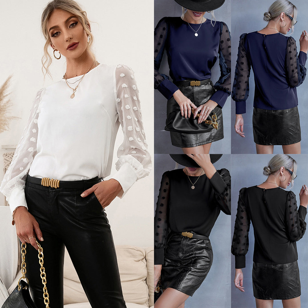 Damskjorta med transparenta puffärmar och dekorativ detalj Eva Jonsson-Eva Jonsson