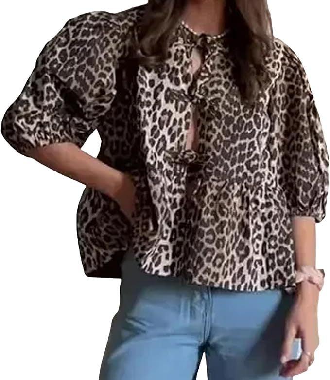 Damskjorta med voluminösa ärmar och modernt leopardmönster Eva Jonsson-Eva Jonsson