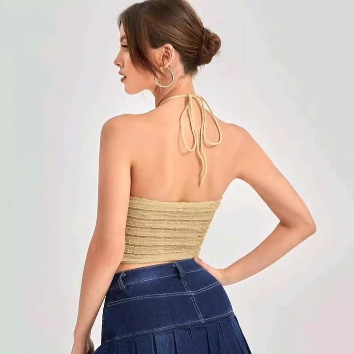 Damskjortor Crop-top med volangdesign och ömtåliga band Mirla-Eva Jonsson