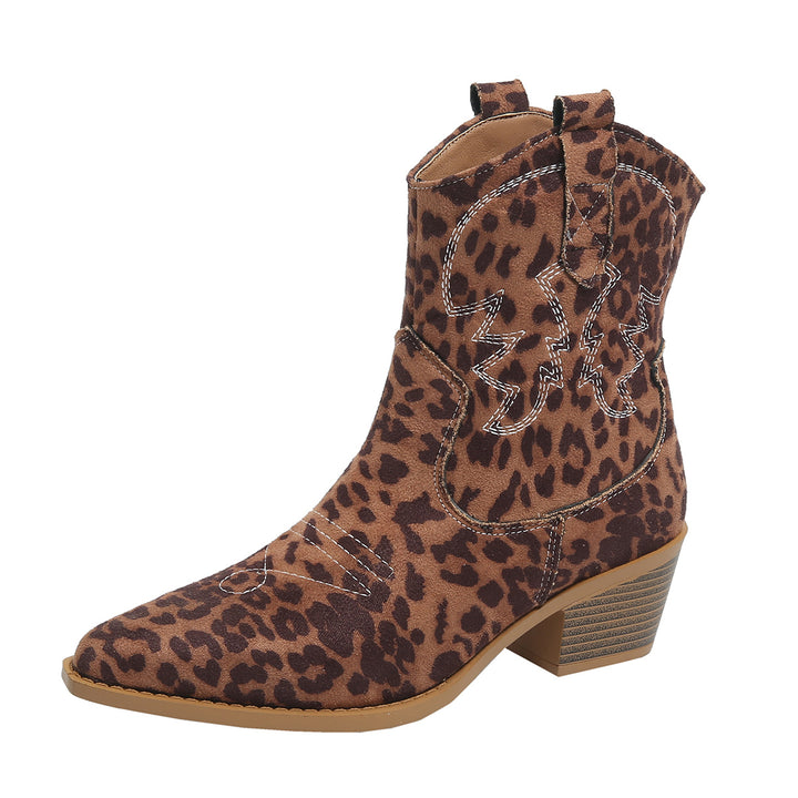 Damskortstövlar i trendig leopardlook med dekorativ broderi Mirla-Eva Jonsson