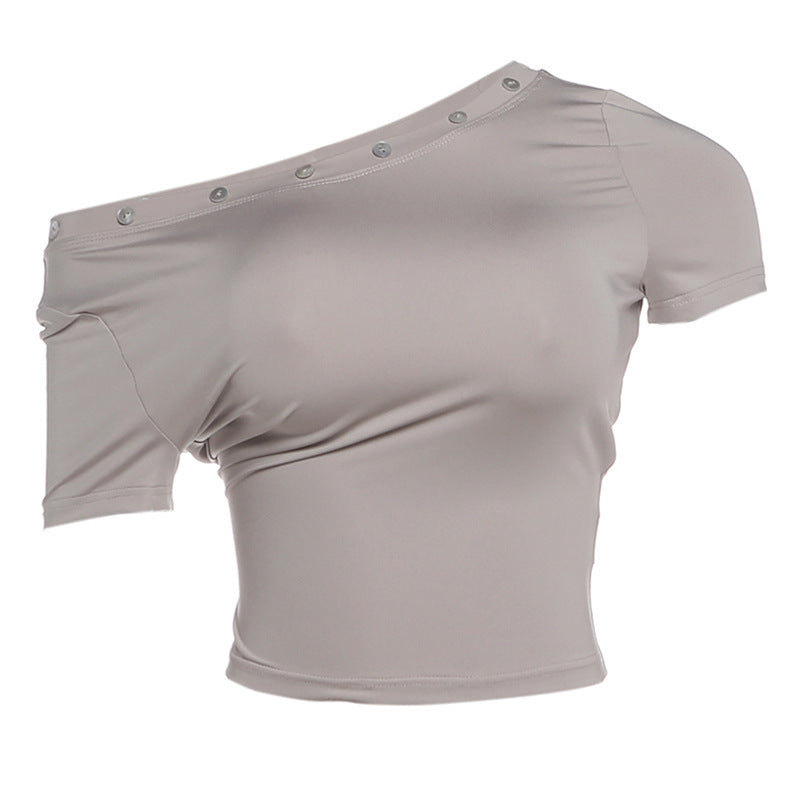 Damskt modernt off-shoulder crop-top med knapppdetaljer Mirla-Eva Jonsson