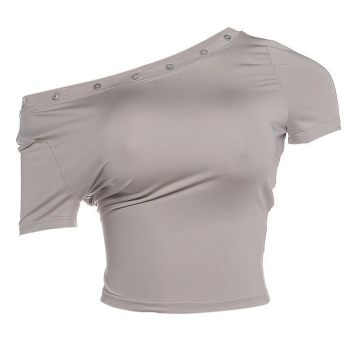 Damskt modernt off-shoulder crop-top med knapppdetaljer Mirla-Eva Jonsson
