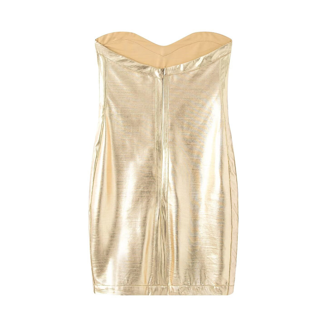 Damsommarklänning i elegant metallic-look med hjärtformad halsringning-Eva Jonsson