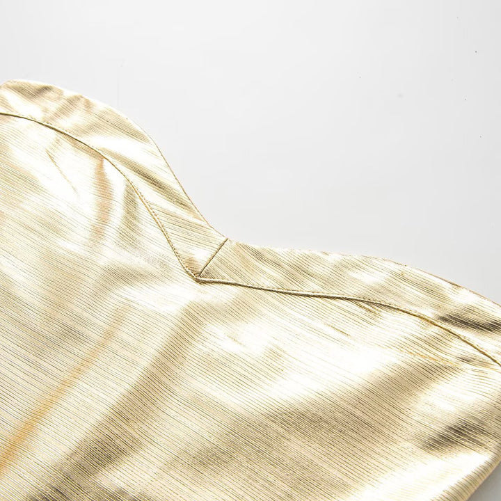 Damsommarklänning i elegant metallic-look med hjärtformad halsringning-Eva Jonsson