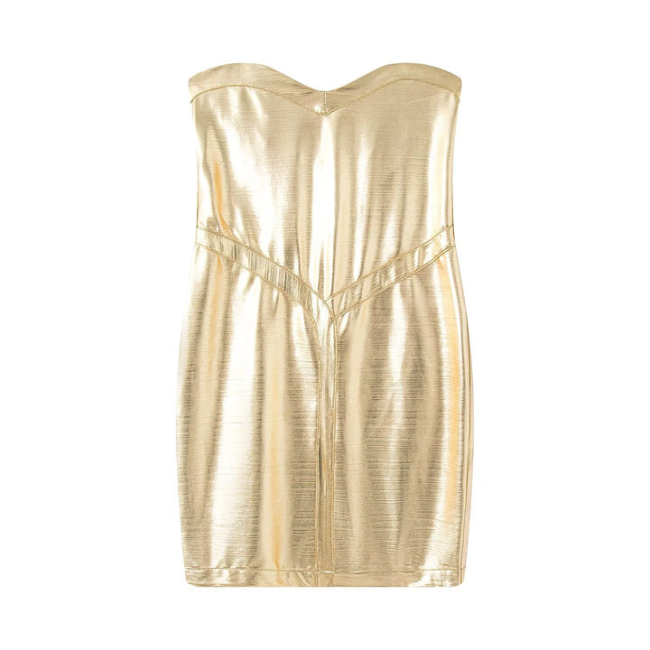 Damsommarklänning i elegant metallic-look med hjärtformad halsringning-Eva Jonsson