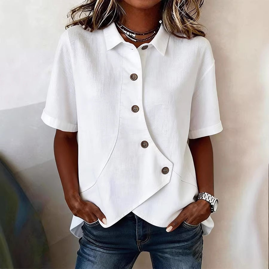 Damspecialdesignad blus med unik knapdetail Mirla-Eva Jonsson