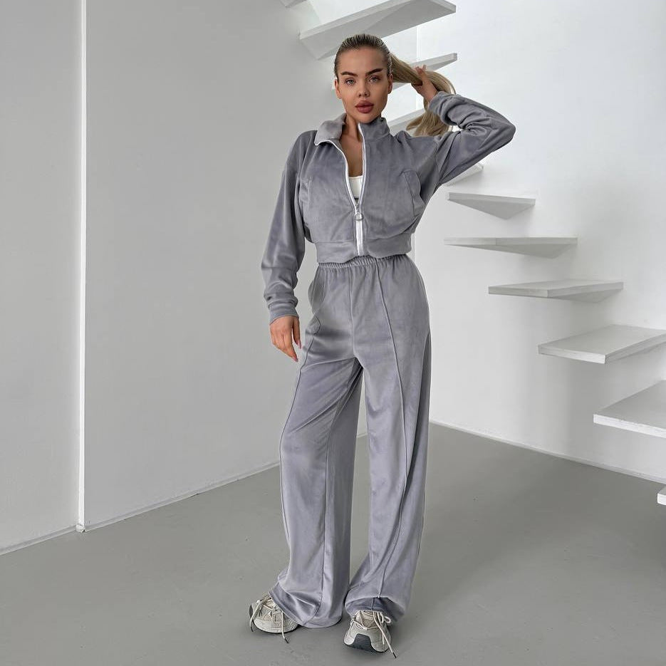 Damsportig fleece-joggingdräkt med fickad dragkedja och mjukt foder Mirla-Eva Jonsson