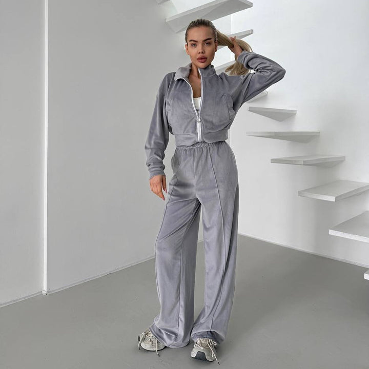 Damsportig fleece-joggingdräkt med fickad dragkedja och mjukt foder Mirla-Eva Jonsson