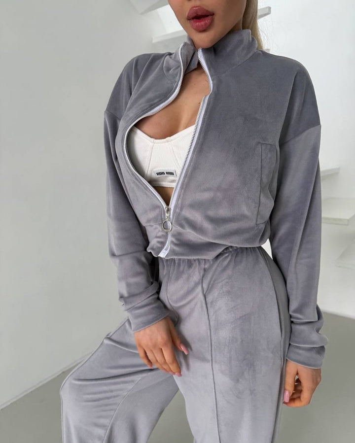 Damsportig fleece-joggingdräkt med fickad dragkedja och mjukt foder Mirla-Eva Jonsson